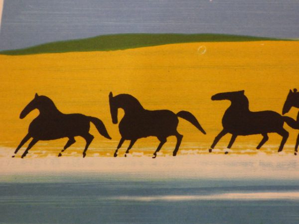 セルジュ・ラシス リトグラフ 「浜辺を走る馬」 馬が9頭走っているので